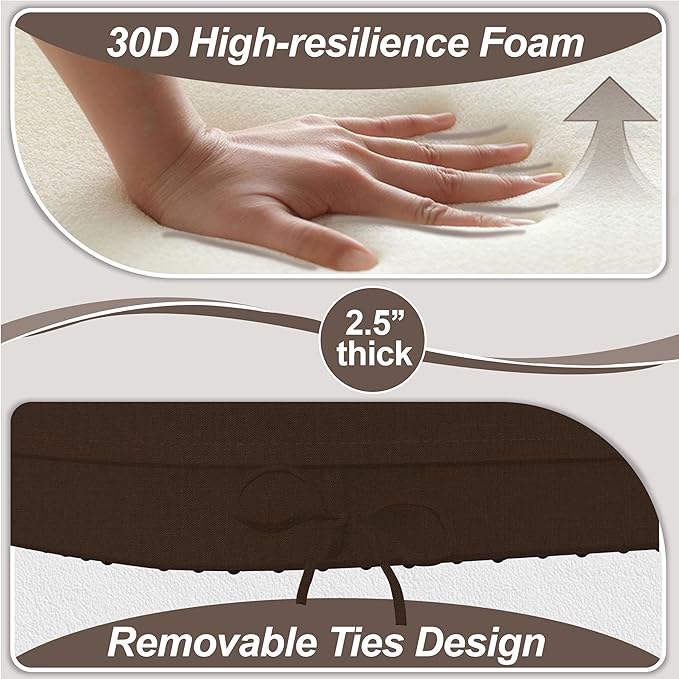 17'' x 16'' x 2.5"Thick Chair Cushions for Dining Chairs, 6 Pack WaterProof Easy Clean Kitchen Chair Pads with Ties and Non-Slip Backing - 30D High Elastic Foam Soft Kitchen Chair Cushions