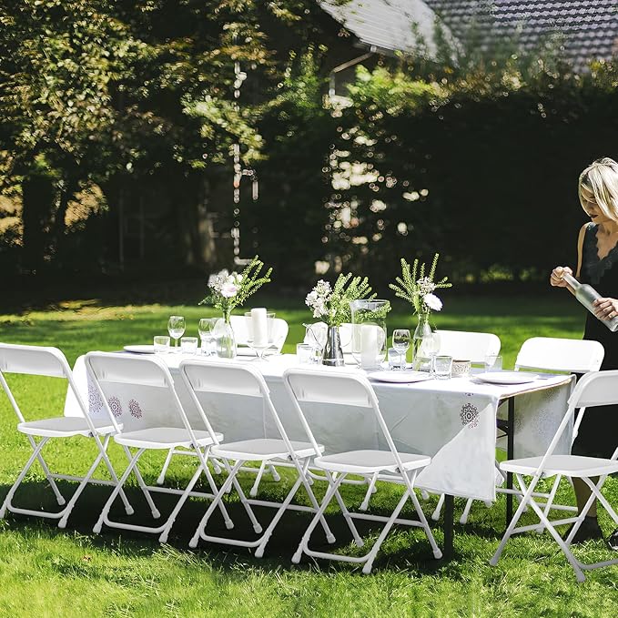 Folding Chair 10 Pack,White Folding Chairs for Indoor Outdoor,Portable Plastic Stackable Commercial Seat with Steel Frame 350lb.Capacity for Party Events Wedding Dining Picnic Office