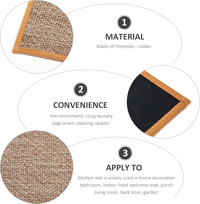 Non-Slip Kitchen Floor Mat Brown Linen Washable Entryway Rug with Rubber Backing Lightweight Indoor Outdoor Cushion for Living Anti-Skid Floor Pad for Elderly