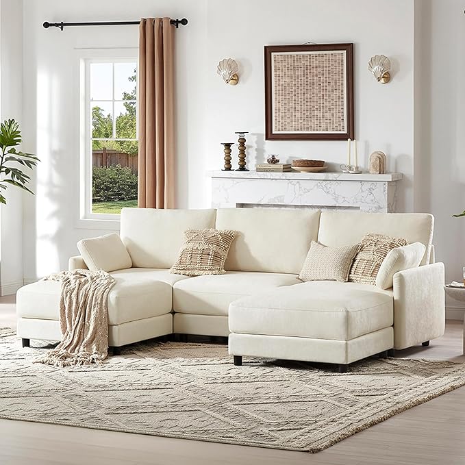 CHITA U Shaped Modular Sectional Sofa with 2 Ottoman, Modern Cloud Couch for Living Room and Apartment, 5 Seat Extra Comfty Sofa, Removable Cover, 107 Inch Width, Cream