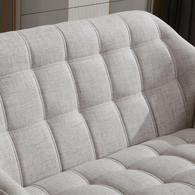 48" Small Loveseat Sofa, Mid Century Modern Linen Love Seat with Wood Legs 2-Seat Sofa Couch Tufted Wingback Upholstered Sofa Chair for Living Room Bedroom Apartment, Beige