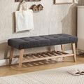 Janoray Entryway Shoe Bench Storage Benches with Upholstered Button Tufted Seat and Open Slatted Shelf Linen Ottoman Bench for Hallway Living Room Bedroom End of Bed, Charcoal
