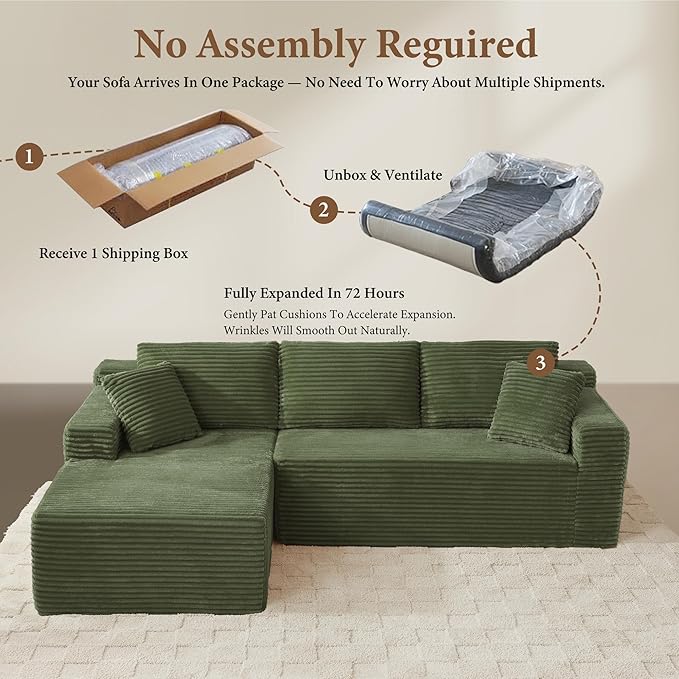 105" Sectional Couches for Living Room Cloud Couch Sofa with L-Shape Upholstered Boneless Couchs Modern Modular Sectional Couch with Chaise (Green, 105" W+Left Facing Chaise+2Seaters)