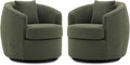 FaFaSoGoodFa Swivel Accent Chair Set of 2, Modern Upholstered Boucle Barrel Arm Chairs with Pillow for Living Room, 360 Degree Round Swivel Sherpa Armchair with Round Base for Bedroom Club (2, Green)