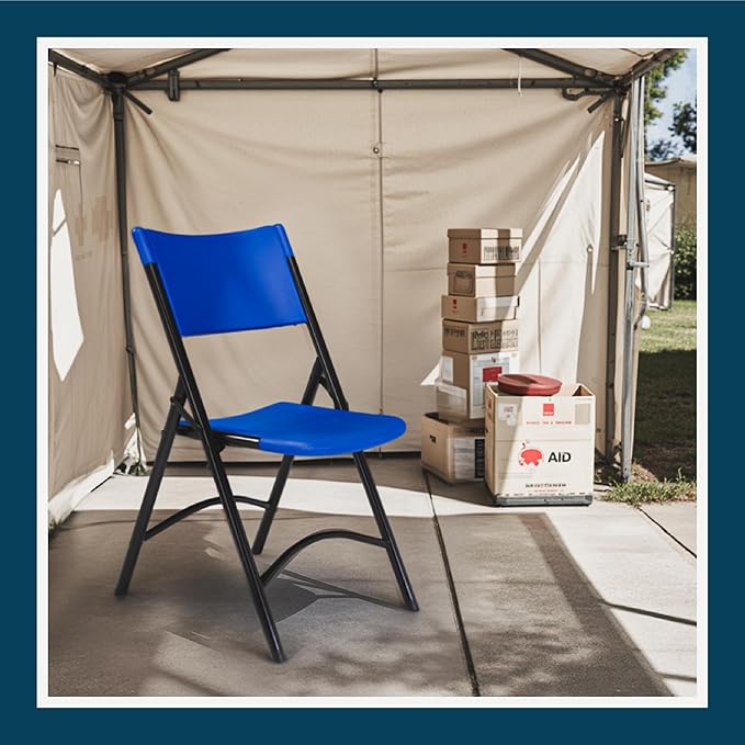 OEF Furnishings OEF600 Series High Back Folding Chairs, Blow-Molded Polyethylene Commercial-Grade Seating for Indoor and Outdoor Use, 500 lb Weight Capacity, 4-Pack (Blue)