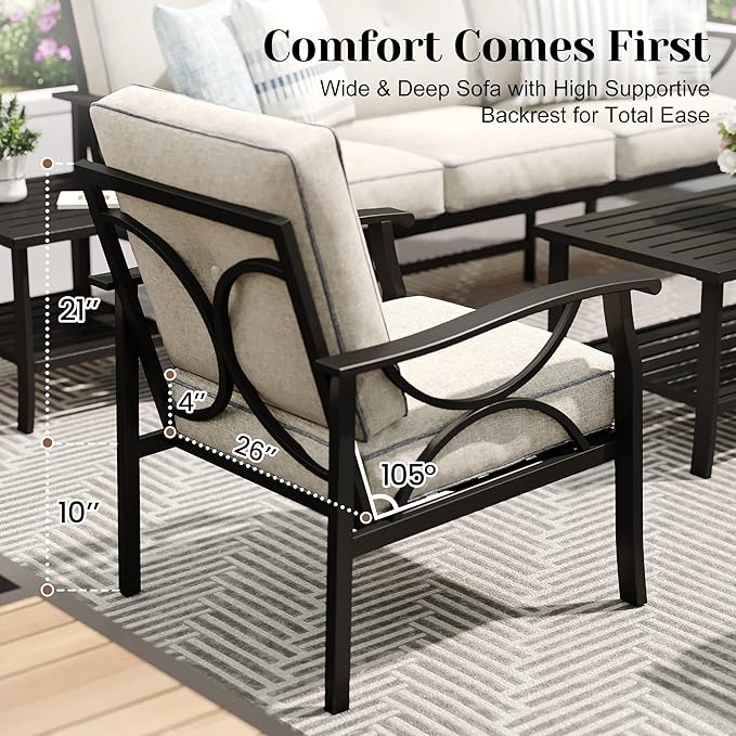 FansaFurn 8-Pieces Outdoor Patio Furniture Set, Outdoor Metal Sectional Furniture with Cushions, Outdoor Conversation Seating Set with Coffee Table for Garden, Balcony, Deck, Backyard, Black