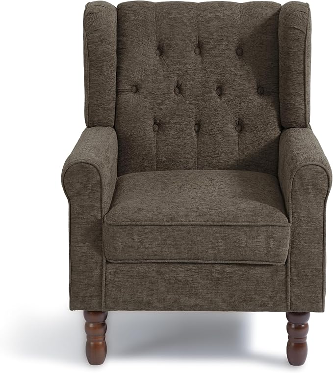 DREAMSIDEA Accent Chair, Upholstered Armchair with Button Tufted High Back & Solid Wood Legs, Comfy Wingback Reading Single Sofa Chair for Small Spaces, Living Room, Bedroom (Taupe, Set of 1)