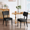 UVV Upholstered Dining Chairs Set of 2, Mid Century Modern Tufted Kitchen Chairs Dining Room Chairs, Velvet Dinner Chair with Wood Legs for Dining Room Kitchen, Black-Black Legs