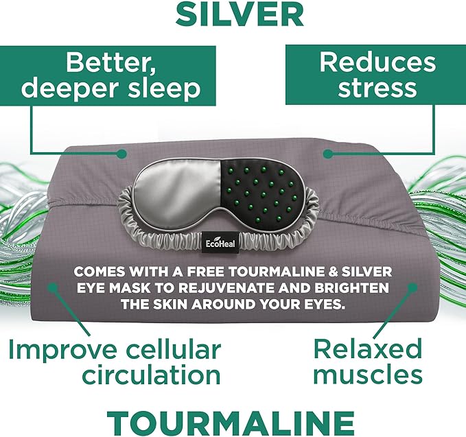 Luxury Tourmaline Grounding Sheets Queen 20% Silver Fiber, 76% Tourmaline Cotton, 4% Silk, SGS Quality Certified Grounded Well Bed Sheet - Conductive Earth Fitted Sheet for Better Sleep, Grey