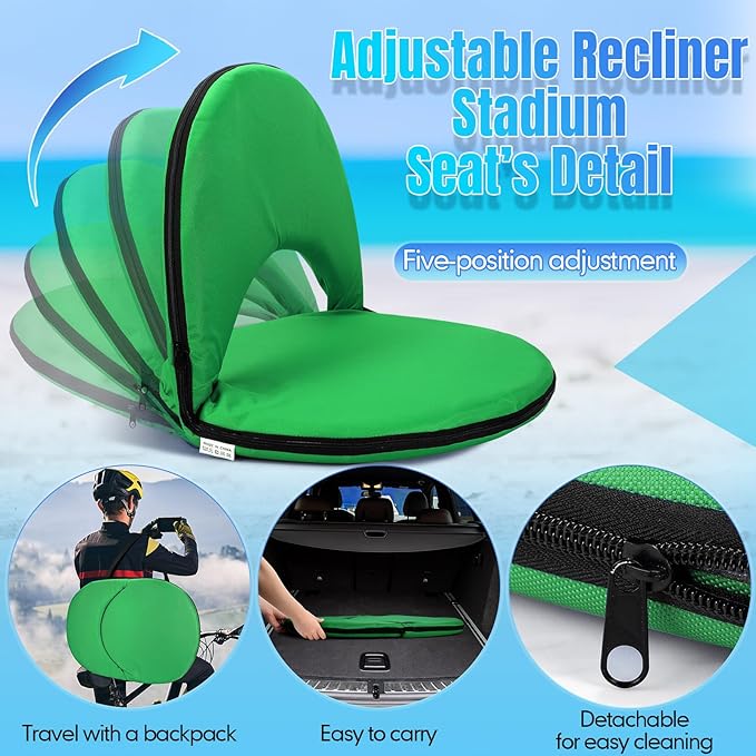Maitys Stadium Seats for Bleachers with Back Support and Cushion Pad Folding Bleacher Seat with Backrest Wide Padded Elementary School Classroom Floor Chairs, 5 Reclining Positions