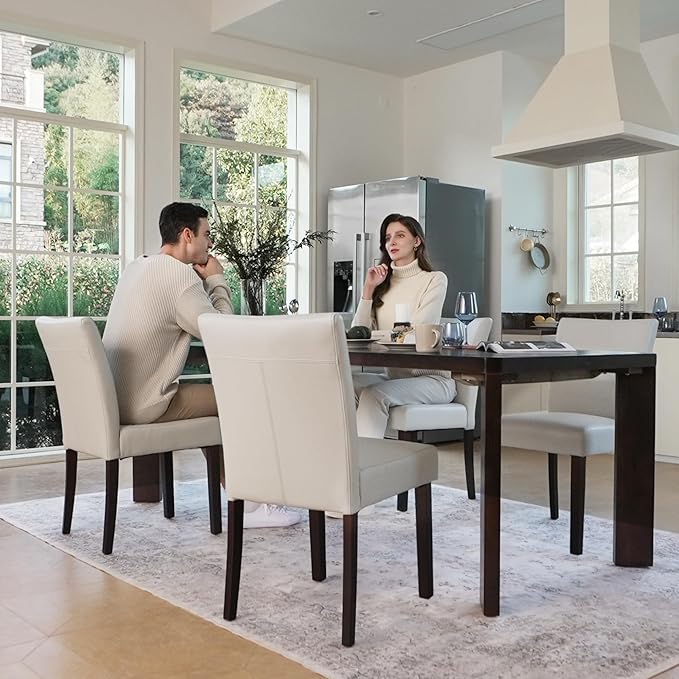 Watson & Whitely Upholstered Kitchen & Dining Room Chairs with Low Back, Faux Leather Armless Dining Chairs with Solid Wood Legs, Set of 2, Light Grey