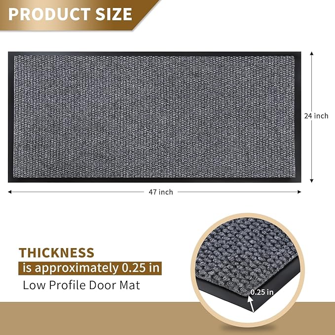 Yimobra Doormat Outdoor Indoor Entrance 47 x 24, All-Season All-Weather Front Door Mat, 100% Waterproof Welcome Matt for Floor Garage Outside Entry, Stain and Fade Resistant,Gray White