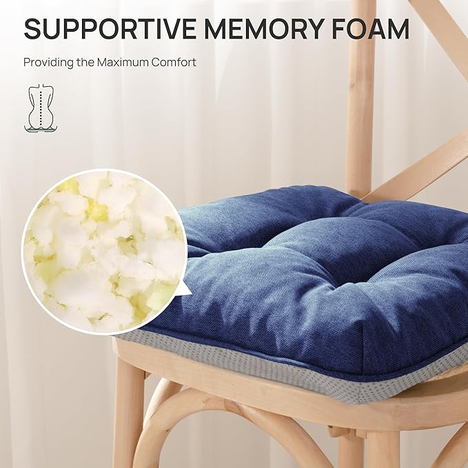 Love's cabin Memory Foam Chair Cushions Set of 4, Outdoor/Indoor Chair Pads for Dining Chairs 4 Pack, Seat Cushions for Kitchen, Dining Room, Office, Patio Chairs, 19"x19"x3.5" Navy