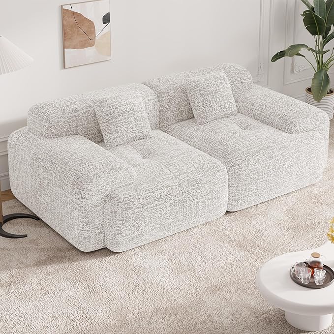 85" Cloud Loveseat Sofa in a Box, Modern Small Couch No Assembly Required, Comfy Deep Seat Boneless Couches for Living Room, Bedroom, Apartment, Beige 1 PCS