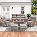 Pugire Luxury High Back Patio Furniture Set with 6-Inch Thick Cushions, 6-Pieces Outdoor Furniture with Swivel Chairs, Wicker Conversation Set for Porch, Balcony, Deck and Yard, Grey