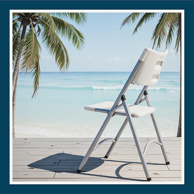 OEF Furnishings OEF600 Series High Back Folding Chairs, Blow-Molded Polyethylene Commercial-Grade Seating for Indoor and Outdoor Use, 500 lb Weight Capacity, 4-Pack (Light Gray)