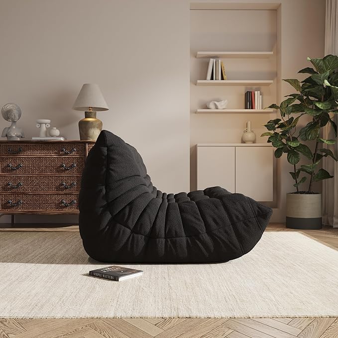 Bean Bag Chair, Oversized Loveseat Fireside Chair for Adults, 2 Seater with Memory Foam Filled, Lazy Sofa Lounge Floor Sofa for Living Room, Bedroom, Office, No Assembly Required. (Black)
