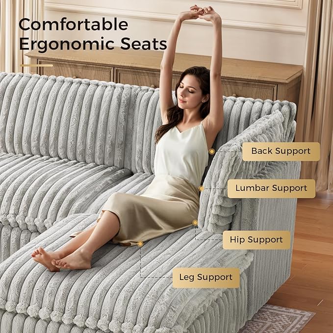 KKL Modular Sectional Sofa Bed, Convertible L/U-Shaped Sleeper Couch for Living Room, Modern Reversible Design, Grey