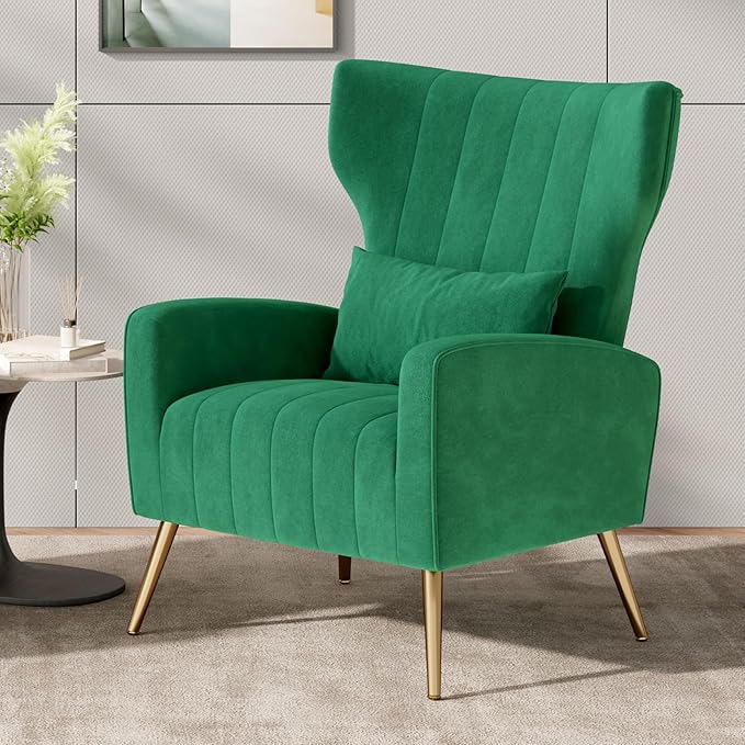 Nalupatio Modern Accent Chairs for Living Room Chairs Upholstered Velvet Fabric Reading Chair Mid Century Arm Chair Comfy Armchair,Green