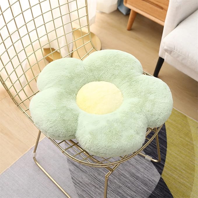 YILANLAN Cute Flower Cushion Plush Floor Pillow Casual Comfortable Pillow Office Living Room Bed Decoration Cushion Simple Room Decoration (50cm, Green)