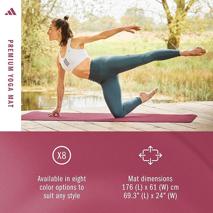 adidas Premium Yoga Mat, Firm-Density Workout Mat, 5 mm