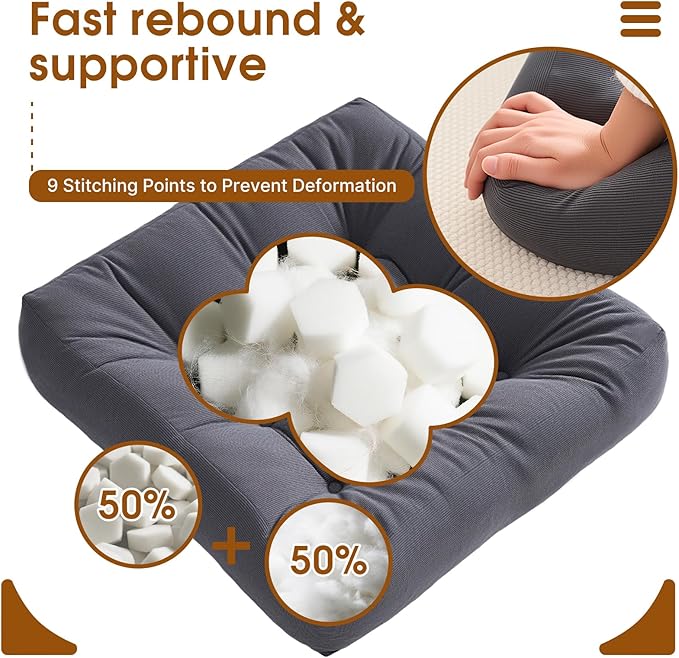 Tikuns 2Pcs Floor Pillows for Adults, 22 * 22 * 6 Inch Meditation Cushions, Large Square Sitting Cushion Living Room Memory Foam Pillow for Sitting (2, Grey, 22x22x6 Inch)