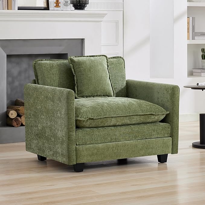 WUTUTUEE 41'' Modern Chenille Oversized Chair, Upholstered Accent Living Room Chair with Extra Thicked Deep Seat, Single Lounge Chair for Bedroom, Small Apartment,Green