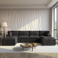 WJShome Cloud Couch Modular Sectional Sofa, 134" U Shaped Couch for Livingroom, Oversized Convertible Wide Seater with 2 Ottomans Living Room Set, Covers Washable&Replaceable,Black