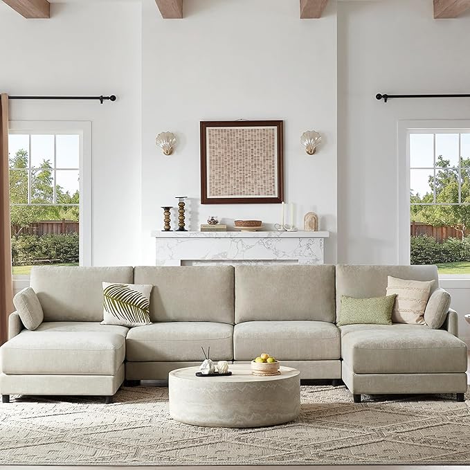 CHITA U Shaped Modular Sectional Sofa with 2 Ottoman, Modern Cloud Couch for Living Room and Apartment, 6 Seat Extra Comfty Sofa, Removable Cover, 141 Inch Width, Taupe