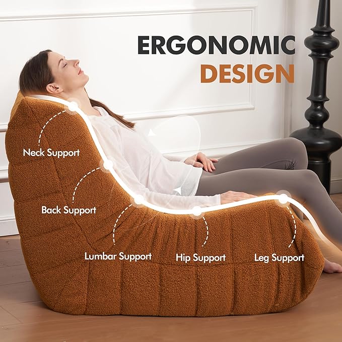 Bean Bag Chair Big Sofa Beanbag Chair for Adults Fireside Chair Bean Bag Lounger with Memory Foam Filled for Home,Apartment or Gaming Venue(Brown Teddy)