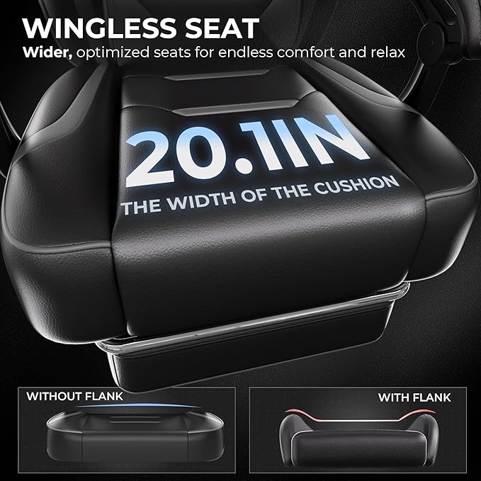 GTPLAYER Gaming Chair with Footrest, Big and Tall Computer Game Chair 350lb Racing Style, Ergonomic High Back Lumbar Support and Recliner, Moon Gray