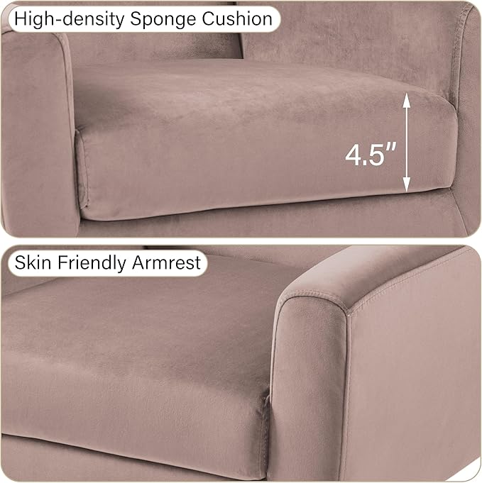 DREAMSIDEA Accent Chair, Modern Velvet Arm Chair for Living Room, Bedroom, Comfy High-Resilient Sponge Reading Chair for Small Spaces （Velvet Silk Pink, Set of 1