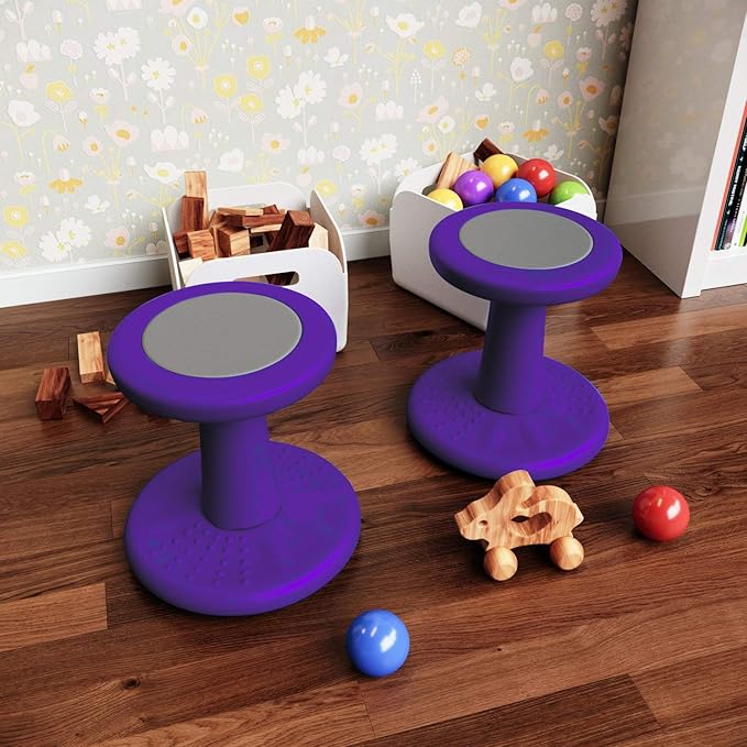 Studico ActiveChairs Kids Wobble Stool, Flexible Preschool & Elementary Classroom Seating, Improves Focus & Posture. ADHD/ADD Wiggle Chair, [Kids Active Fidget Chairs], 14" Stool, Ages 3-7, Purple