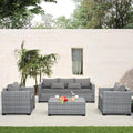 4 Piece Wicker Patio Furniture Sets Outdoor Conversation Set PE Rattan Sectional Sofa Couch with Storage Table and Grey Cushions