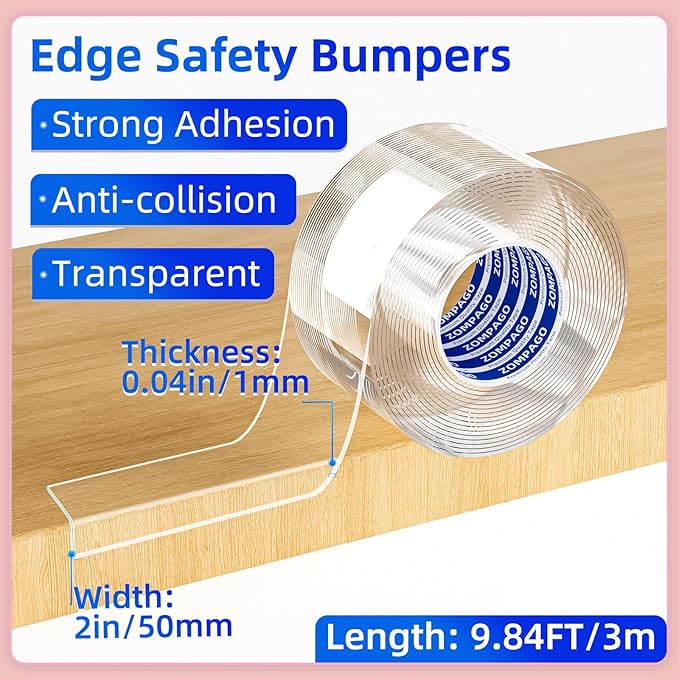 ZOMPAGO Clear Soft Corner Protectors for Furniture Strip,2in x9.84FT,Sharp Edge & Table Bumper,Window Edge,Wall Protector, Soft Corner Guards Safe for Proof,Table Corner Protectors in Family
