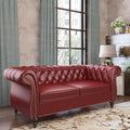 QHITTY Accent Sofa, Chesterfield Loveseat Modern Leather Couch Upholstered Sofa with Tufted Back for Living Room Furniture (Burgundy)