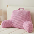 NOONTIDE Reading Pillow L-Size with Top Handle, Uniquely Designed Soft Fabric, Ergonomic Back Support for Bed, Couch & Reading, Comes with a Bag of Filling for Adjustable Firmness (Pink)