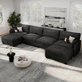 Modular Sectional U Shaped Sofa Couches for Living Room, Cloud Couch with Storage Ottoman, Comfy Chenille Sofa with Pillow, Black