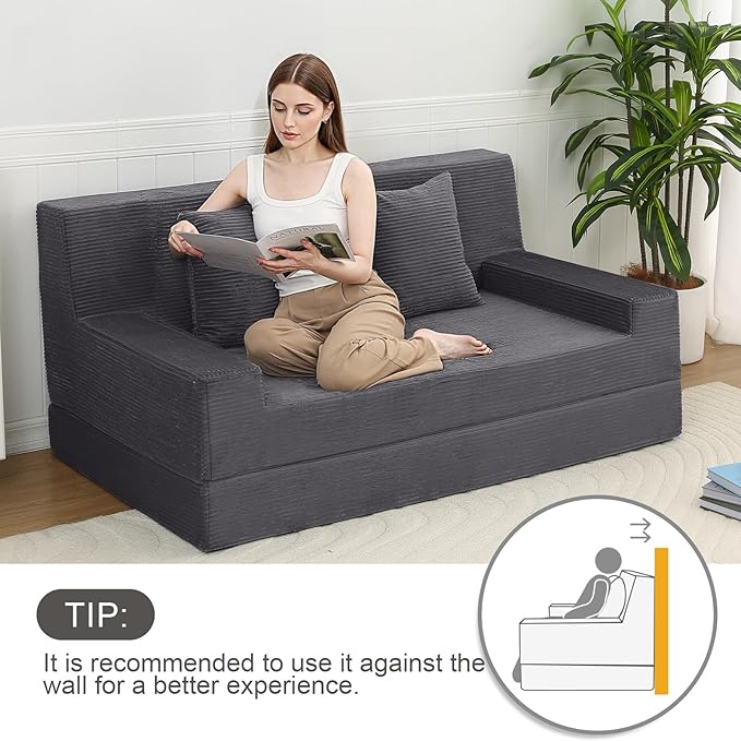 MeMoreCool Folding Sofa Bed Queen – Corduroy Convertible Foam Sleeper Chair, Fold-Out Futon Couch Bed | Machine Washable | High-Density Foam | Guest & Living Room Seating