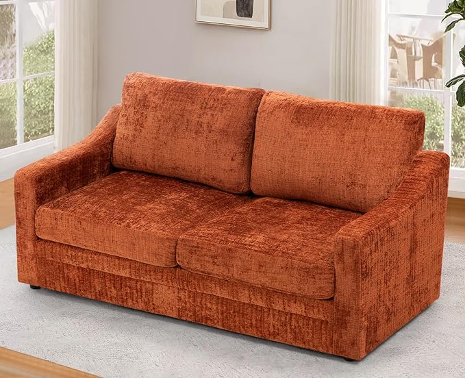 ACMEASE 67 Inches Chenille 2-Seat Sofa w/Comfortable Back Cushions, Modern Love Seat w/Deep Seat Space, Upholstered 2 Seater Couch w/High Resiliency Foam for Living Room, Office, Orange