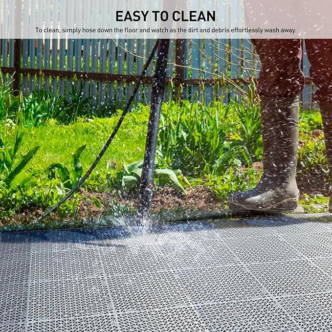 MAXWAVE 18 Pack 12" x 12" Modular Interlocking Floor Mats, Soft PVC Non-Slip Drainage Tiles, Splicing Rubber Cushion Flooring for Deck, Shower, Pool, Basement, Shed, Indoor and Outdoor Use