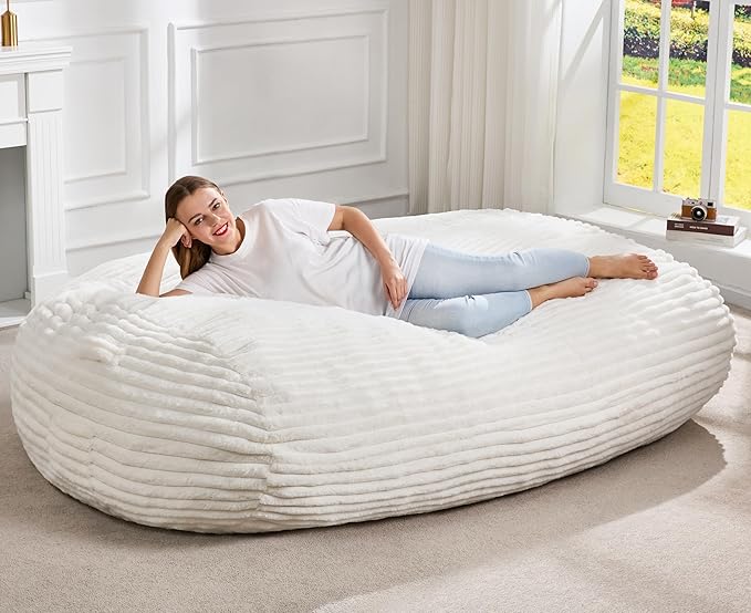 Hobestluk 5FT Bean Bag Chairs Adult Bean Bag with Portable Handle Comfy Large Bean Bag Lounge Chair with Removable Cover for Living Room Bedroom (Stripe White, 5FT)