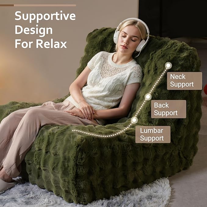 HOOOWOOO Giant Bean Bag Chair,Fireside Floor Beanbag Chair for Adult Kids,Comfy Single Sofa Couch for Bedroom,Living Room,Office (Green, Standard)