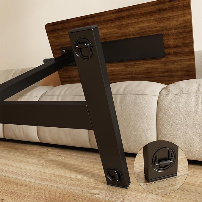 Overbed Bedside Table with Wheels Adjustable Hospital & Home Use Bed Table Rolling Movable Laptop Mobile Standing Desk Pneumatic Computer Cart Waterproof L-Shaped Steel Base Tray Tables,Brown