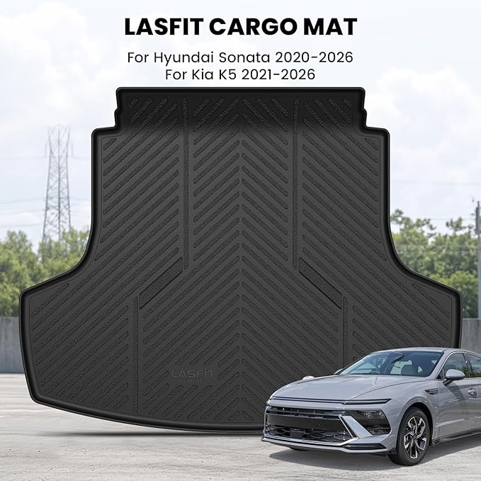 LASFIT Cargo Mat for Hyundai Sonata 2026 2025 2024 2023 2022 2021 2020 / Kia K5 2021-2025, All Weather TPE Custom Fit Car Trunk Mats Cargo Liners Accessoires, Black