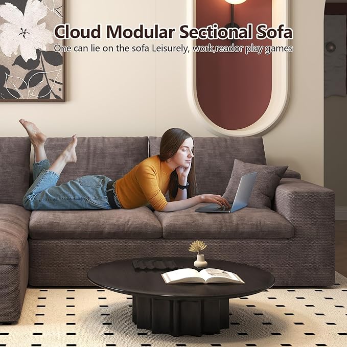 107'' L-Shaped Modern Modular Sectional Cloud Couch, 4-Seat Chenille Deep-Seat Sofa with Pillow for Living Room, Bedroom, Apartment, Camel