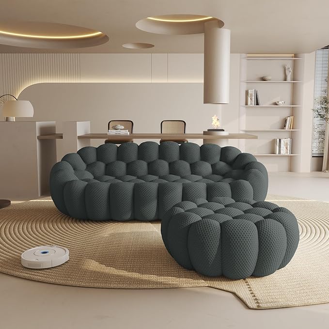 WJShome Modular Sectional Sofa,Bubble Couch,Comfy Curved Couch Living Room Sets,Modern Upholstered Bean Bag Sofa Mesh Fabric Lazy Floor Chair Living Roon Sets (Dark Gray, 3 Seater+Ottoman)