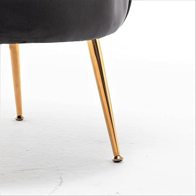 Container Furniture Direct Velvet Barrel Accent Chair with Scalloped Silhouette and Gold Metal Legs, Decorative Piece Suitable for Traditional, Modern, and Contemporary Spaces, Black