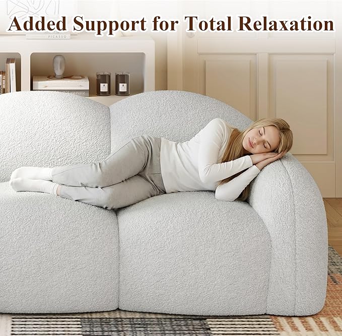 WJShome Cloud Shaped Couches for Living Room, Modern Upholstered Bubble Lazy Floor Couch, Cozy Leisure Boneless Chaise Lounge, Apartment-No Assembly Required (White)