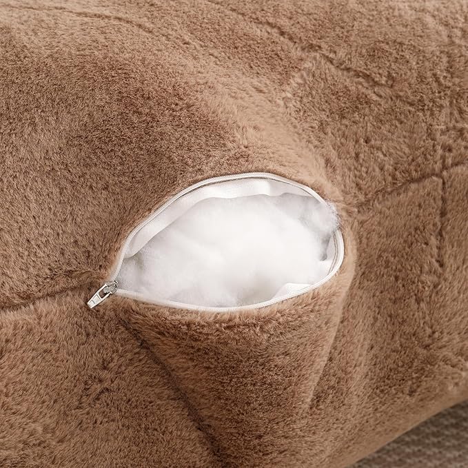 PAJEO Reading Pillow for Sitting in Bed, Large Backrest Reading Pillow with Arm Rest,Back-Rest Support Cushion for Sit Up on Couch, Sofa, and Floor, Dorm Essentials (Khaki Faux Fur, Large(19"))